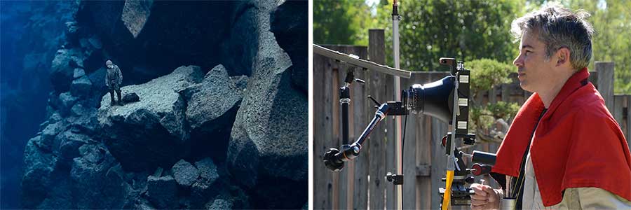 At the left is a detail from the photographer’s Rapture series. At right, the photographer turns his lens on the Japanese Garden’s bonsai court. Photograph by Kate Lain. At the left is a detail from the photographer’s Rapture series. At right, the photographer turns his lens on the Japanese Garden’s bonsai court. Photograph by Kate Lain.